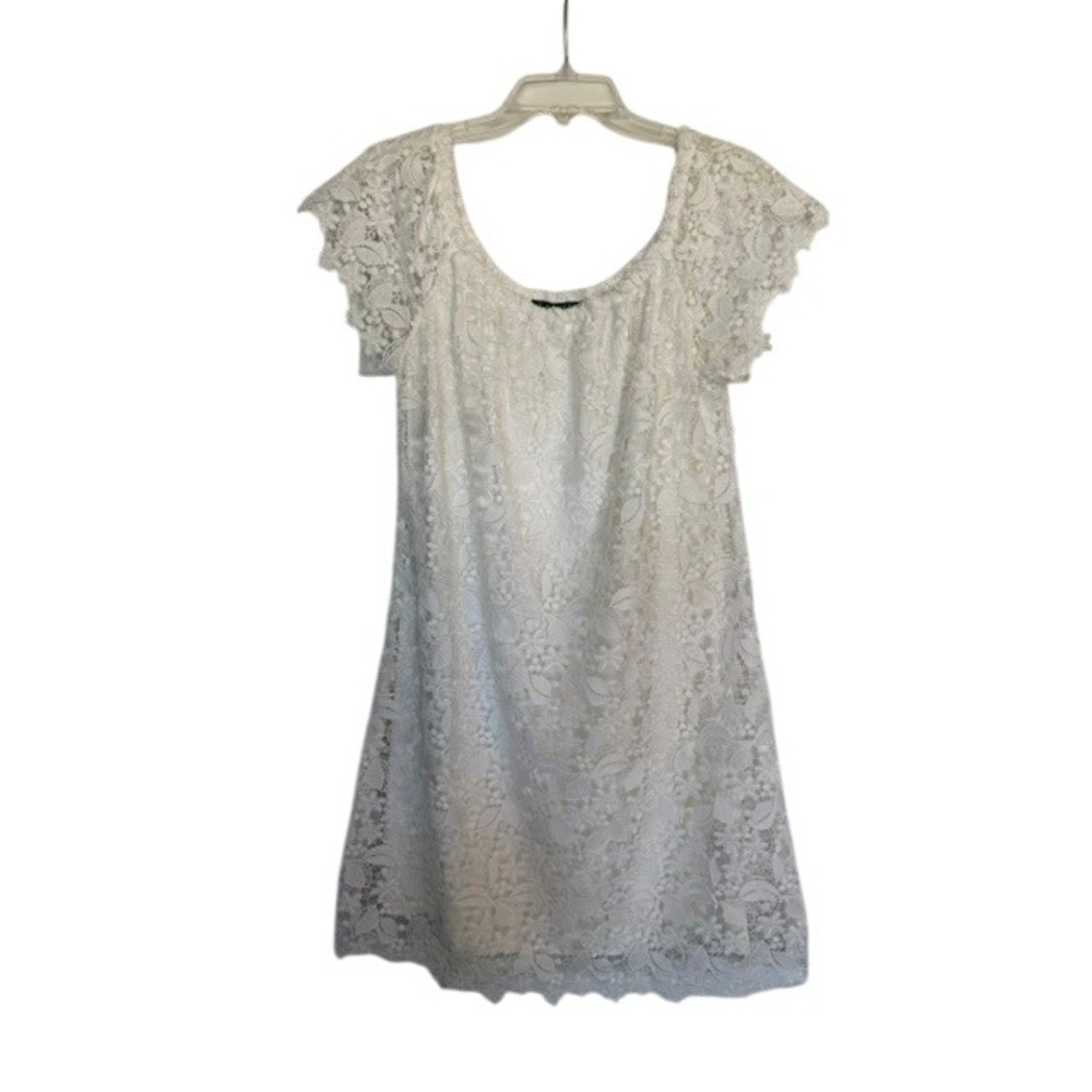 Lauren Ralph Lauren White Floral Lace Shift Dress Womens 12 Short Sleeve Bridal